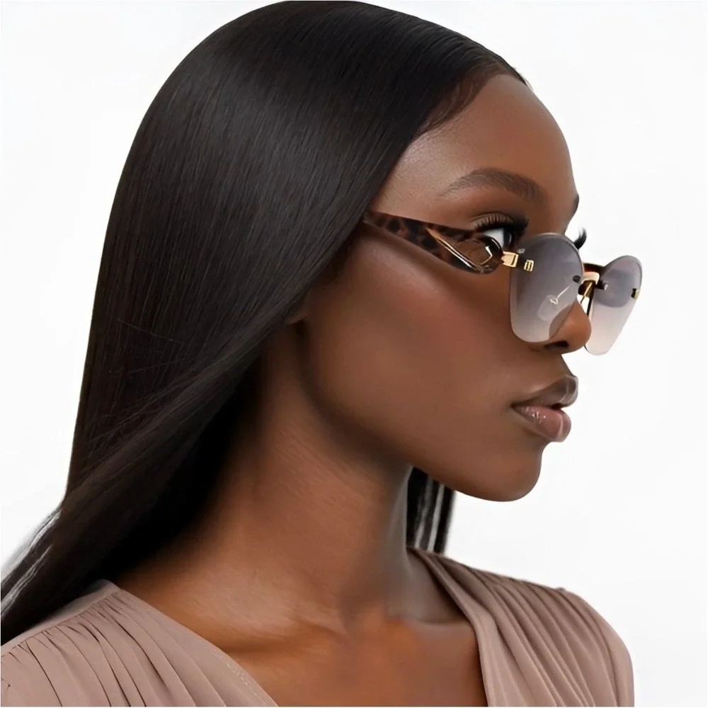Rimless Cat Eye Sunglasses Gold Tortoise Gradient Lens Womens Modern Women 2026‎
